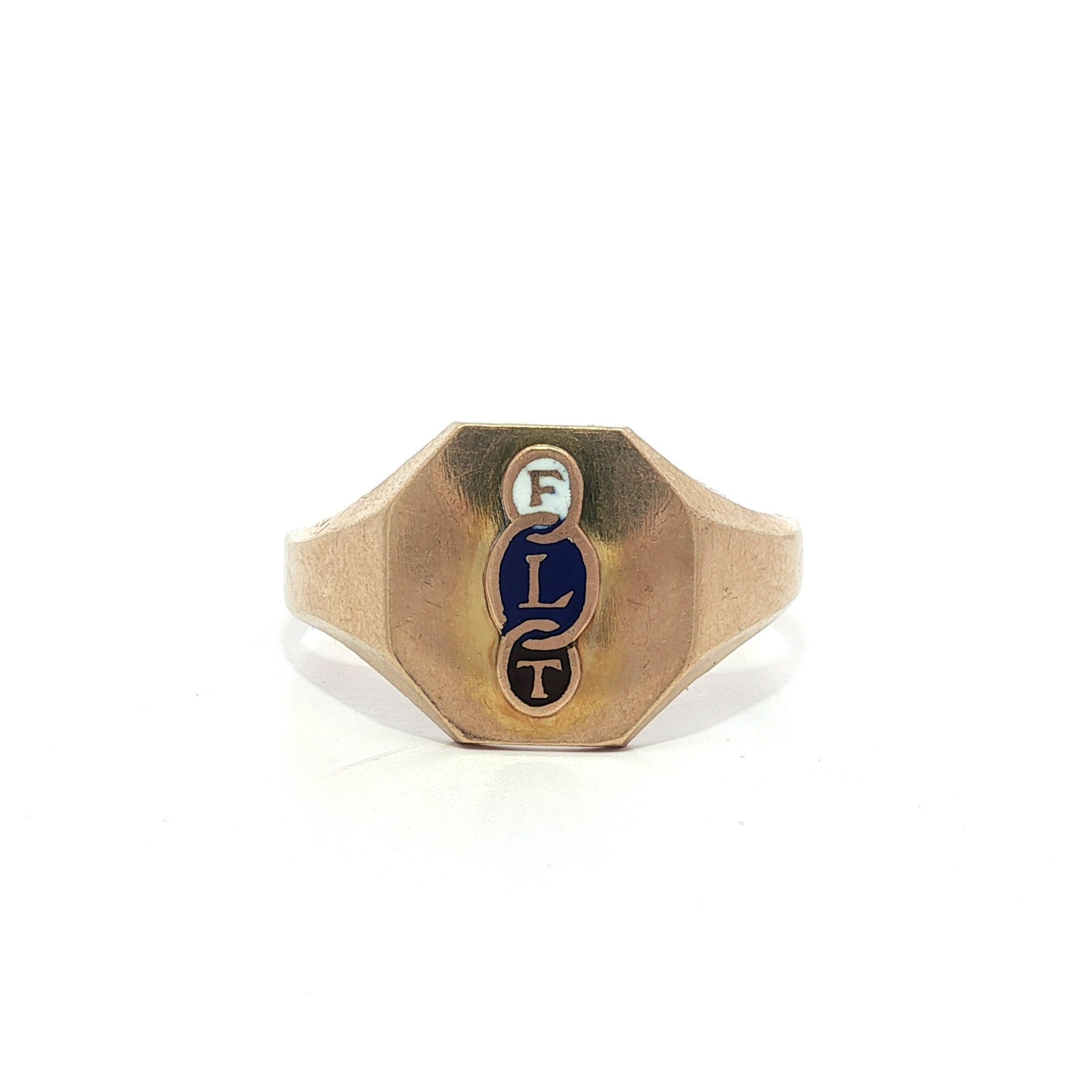 Anello da collezione in oro 10k con iniziali smaltate 