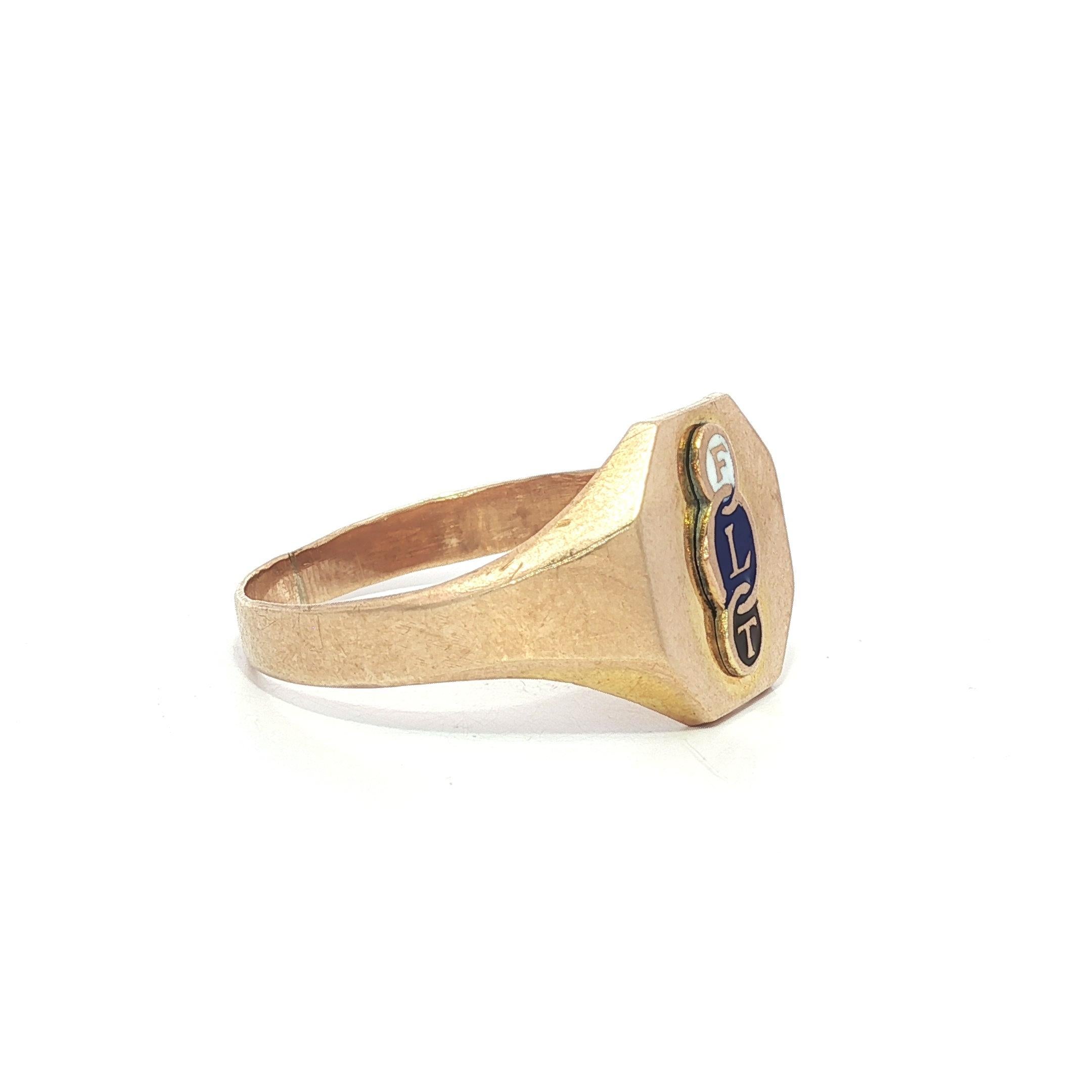 Anello da collezione in oro 10k con iniziali smaltate 