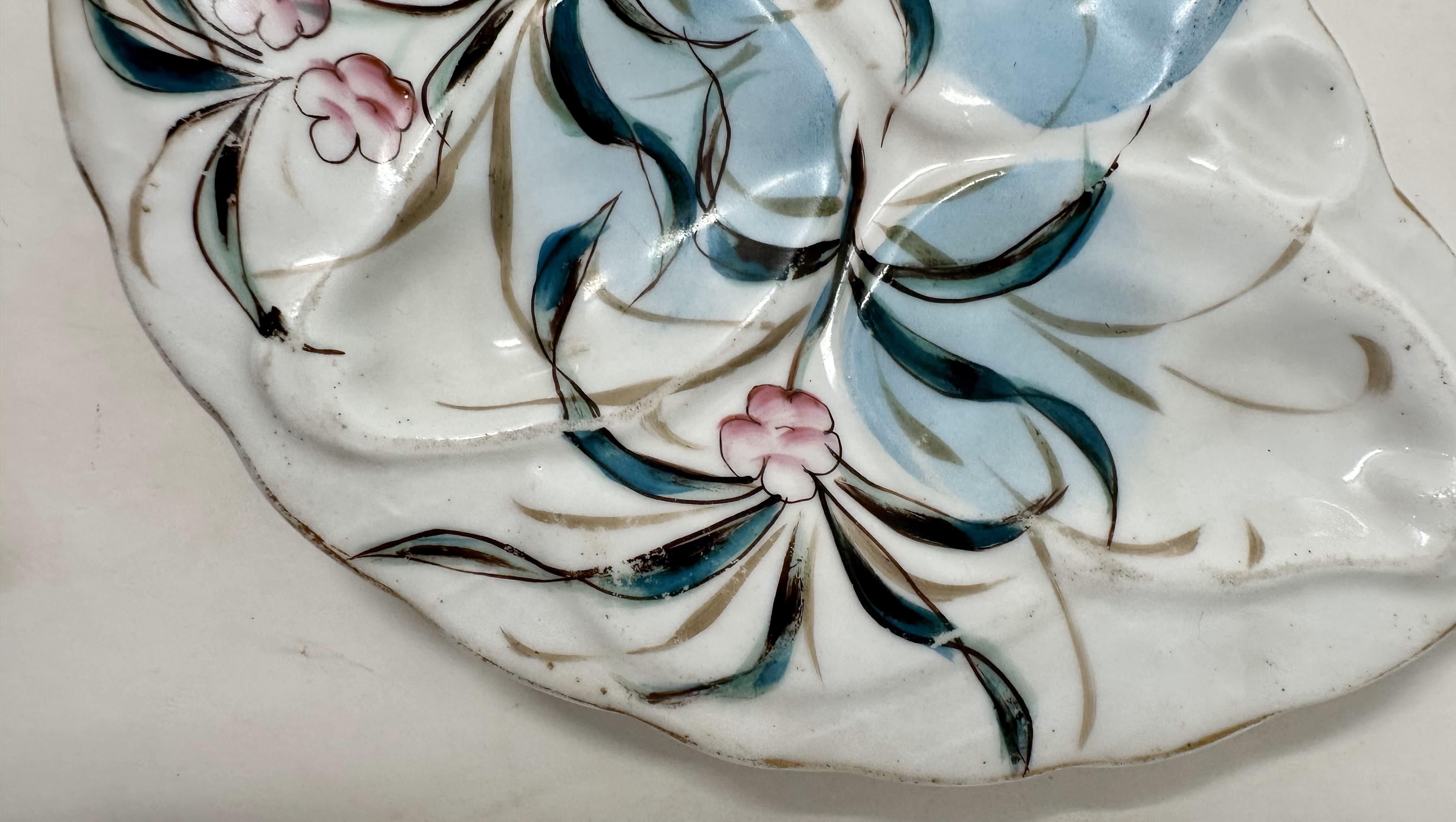 20th Century Antique Art Nouveau Continental Porcelain Crescent Shaped Oyster Plate, Ca. 1910