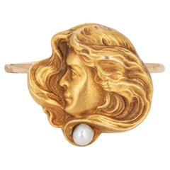 Antique Art Nouveau Conversion Ring 14k Yellow Gold Woman Flowing Har Sz 4.5 