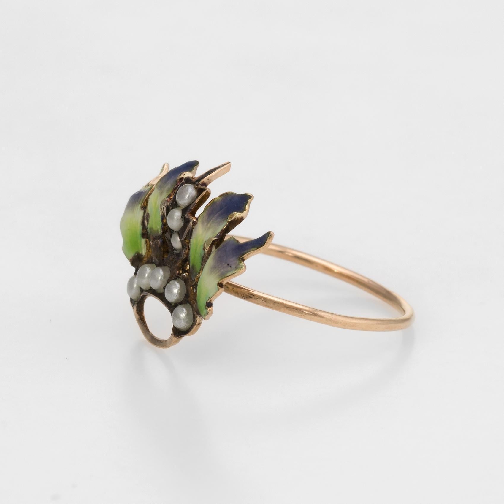 Women's Antique Art Nouveau Conversion Ring Enamel Leaf 14 Karat Gold Fine Jewelry
