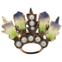 Antique Art Nouveau Conversion Ring Enamel Leaf 14 Karat Gold Fine Jewelry