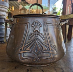 Antike Jugendstil Kupfer Deckel Topf Große Schale Container Jugendstil