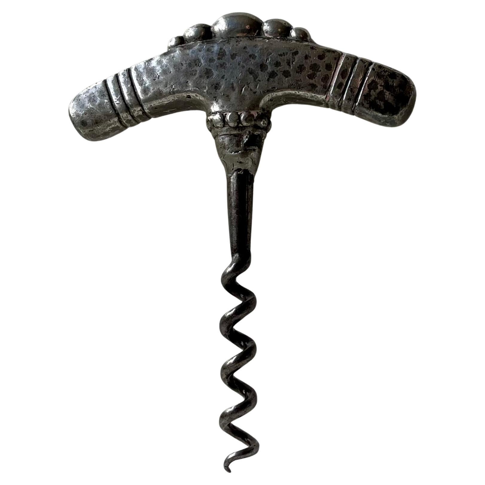 Antique Art Nouveau Corkscrew in Pewter 
Steel For Sale