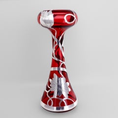 Jarrón antiguo Art Nouveau de vidrio arándano y plata superpuesta