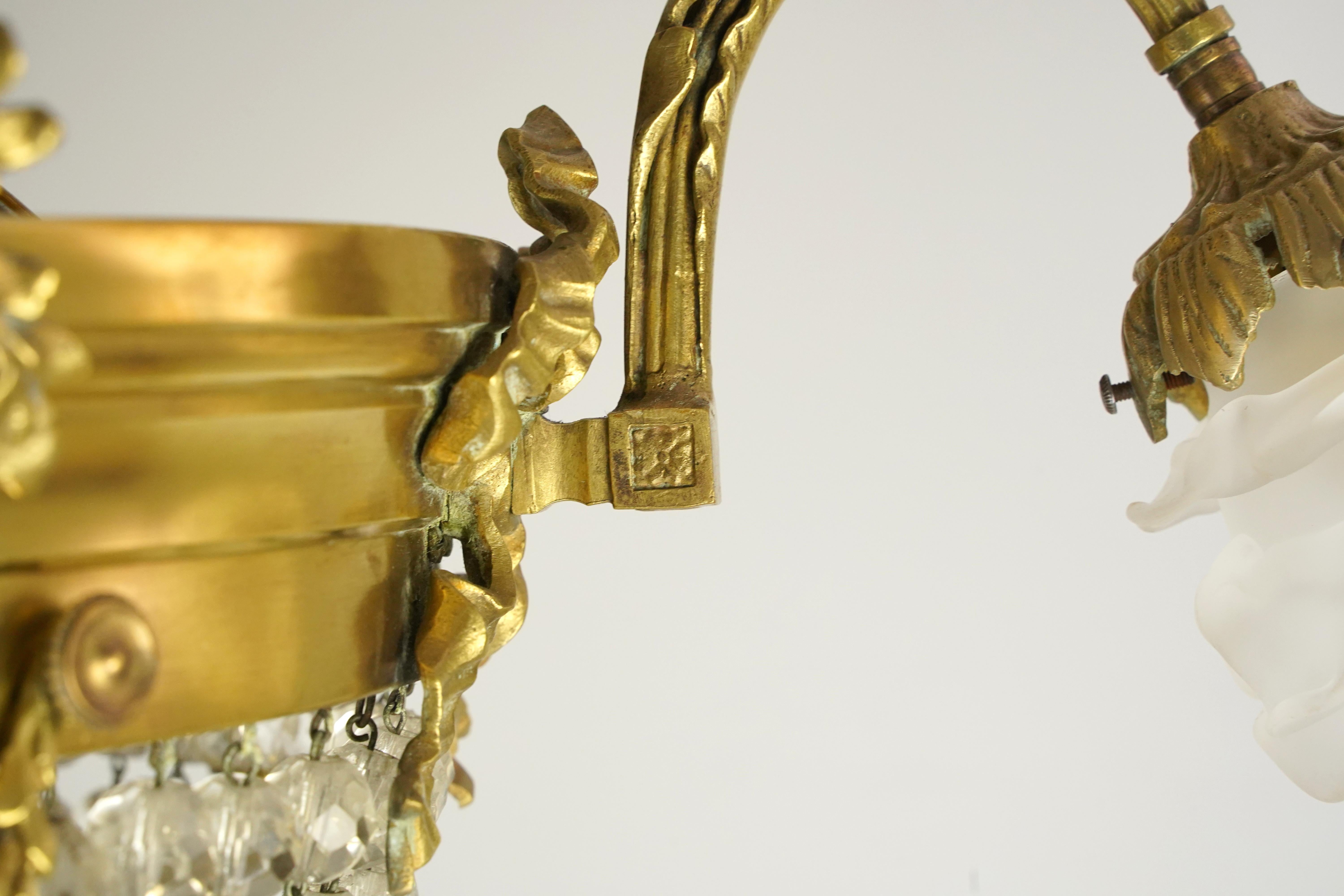 Antiker Jugendstil-Kronleuchter aus Kristall und Bronze im Angebot 7