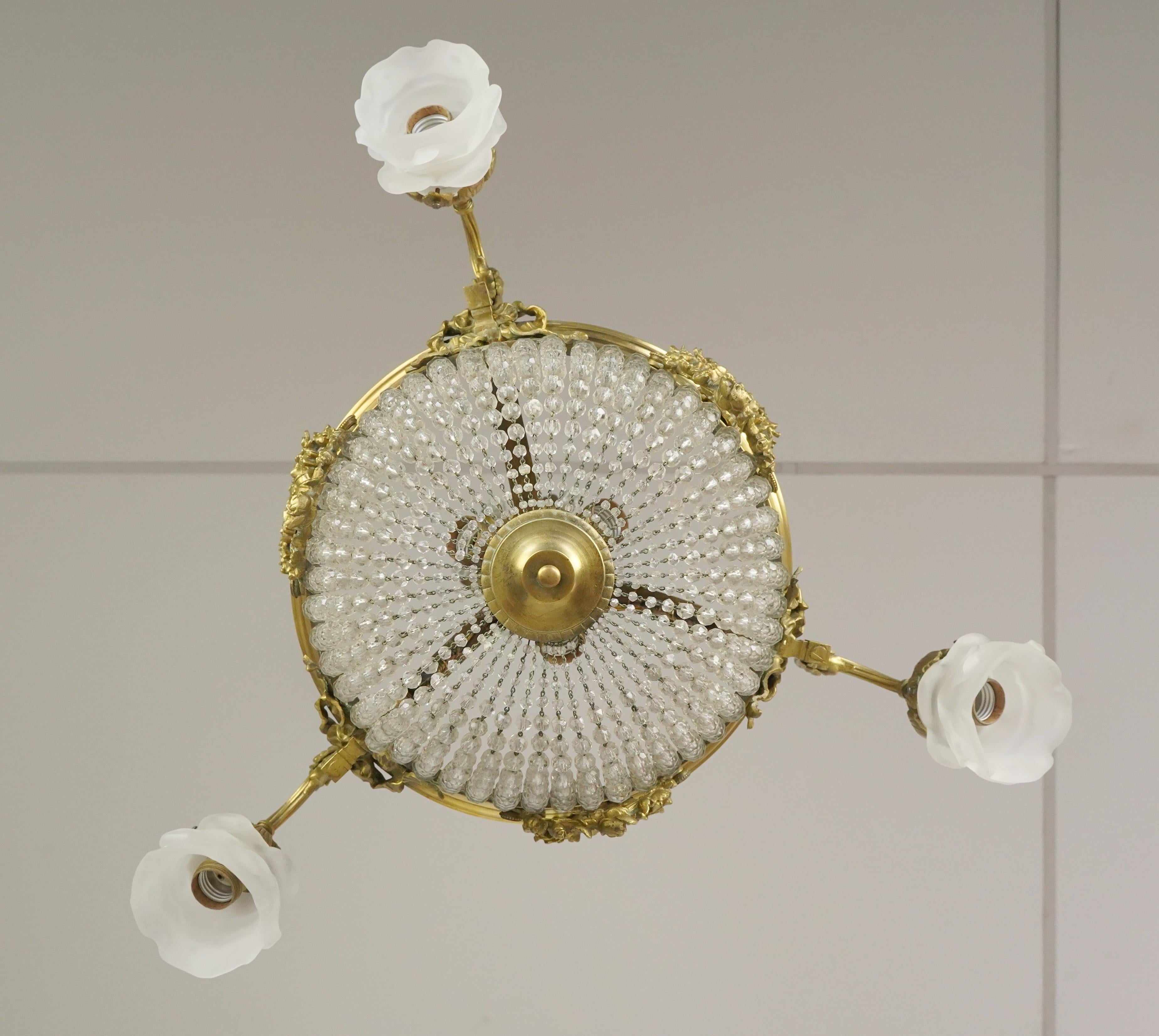 Antiker Jugendstil-Kronleuchter aus Kristall und Bronze im Angebot 8