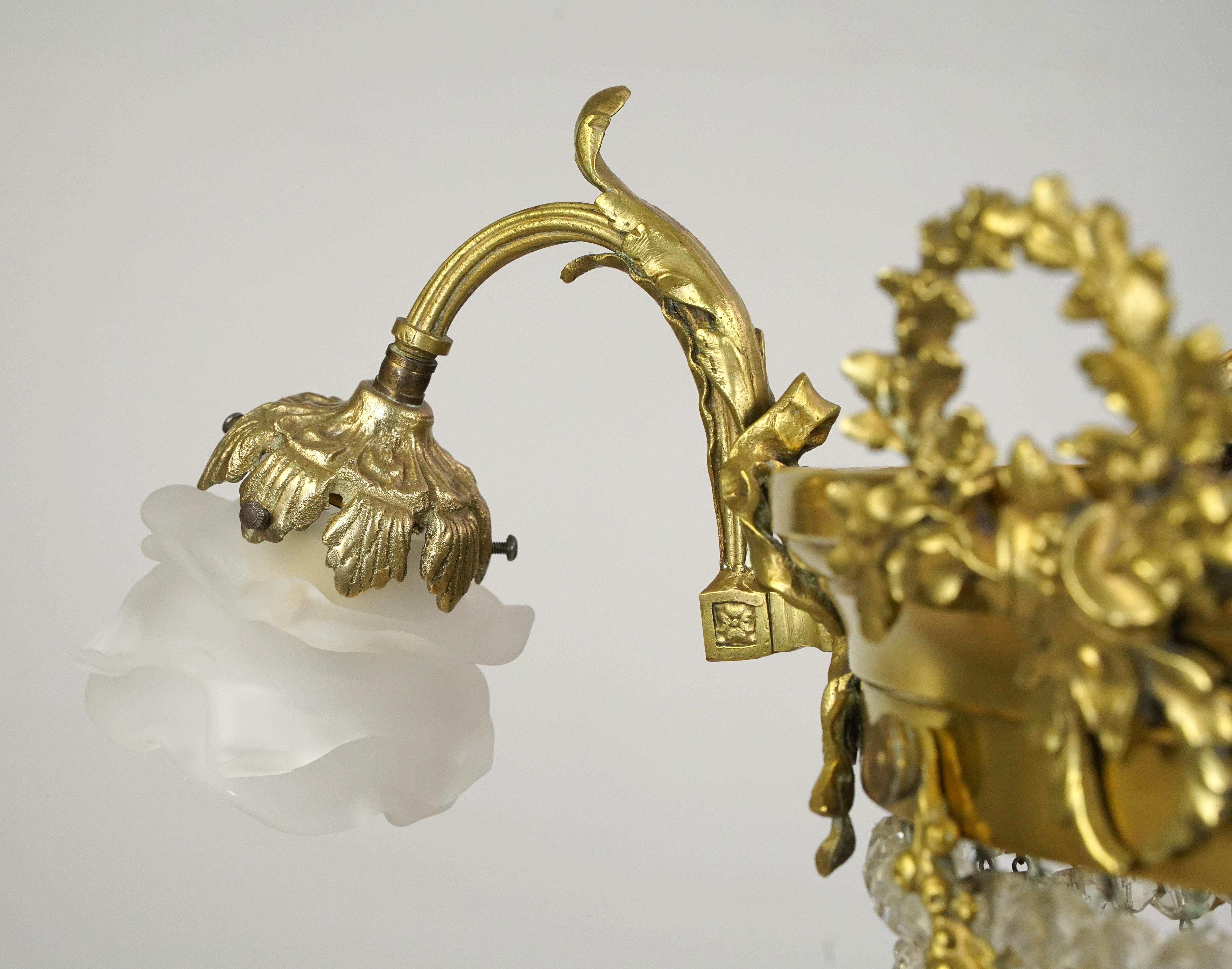 Antiker Jugendstil-Kronleuchter aus Kristall und Bronze (20. Jahrhundert) im Angebot