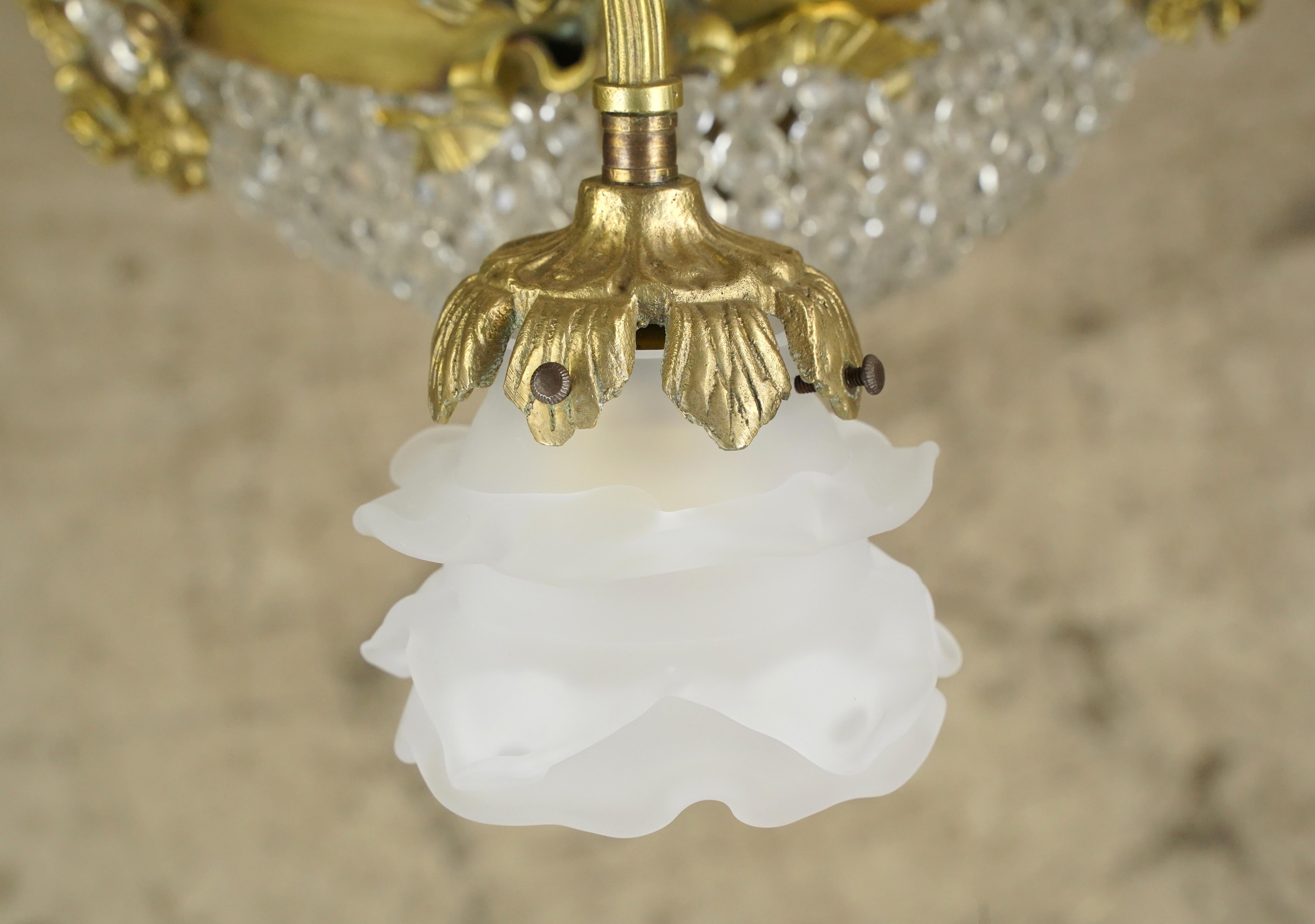 Antiker Jugendstil-Kronleuchter aus Kristall und Bronze im Angebot 1