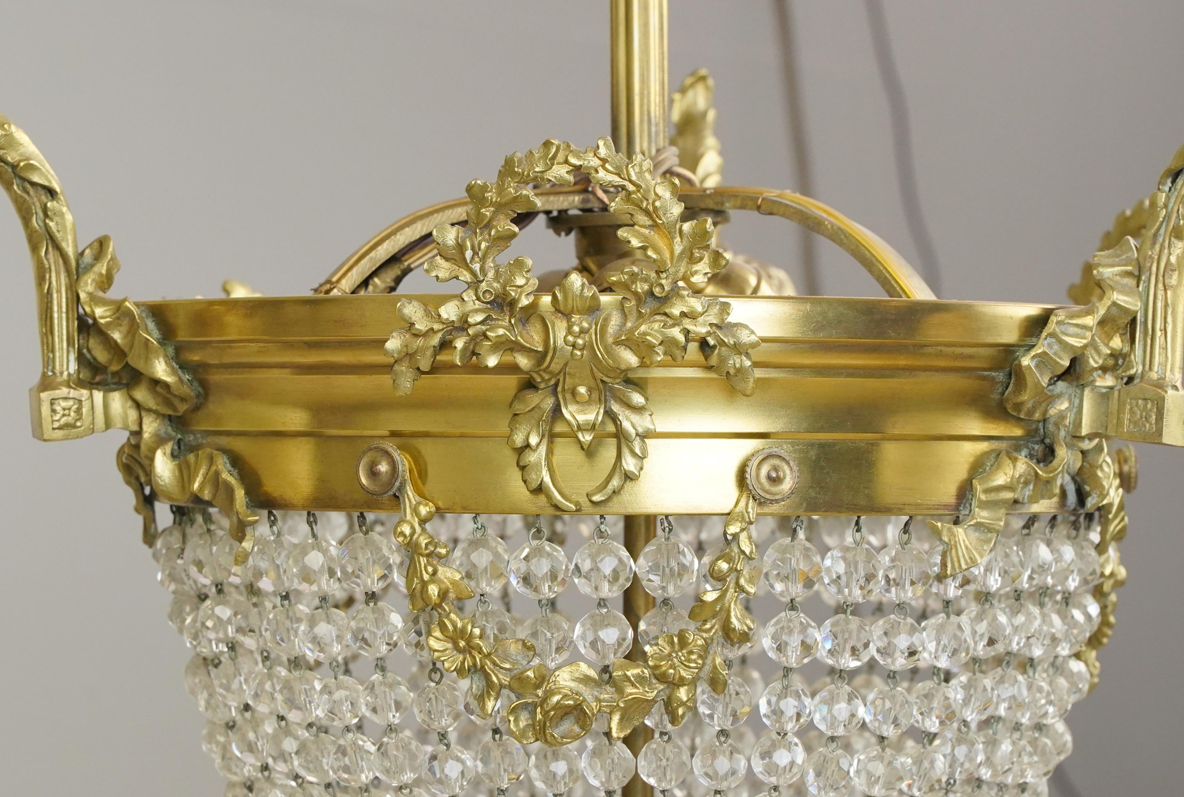 Antiker Jugendstil-Kronleuchter aus Kristall und Bronze im Angebot 2