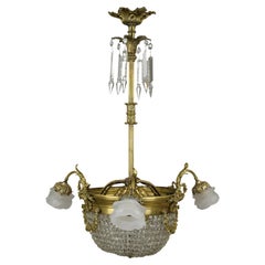 Antique Art Nouveau Crystal & Bronze Chandelier