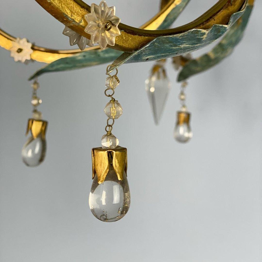 Metal Antique Art Nouveau Crystal Chandelier, France, 1910s