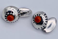Antique Art Nouveau Cufflinks Corall Cabochon Silver