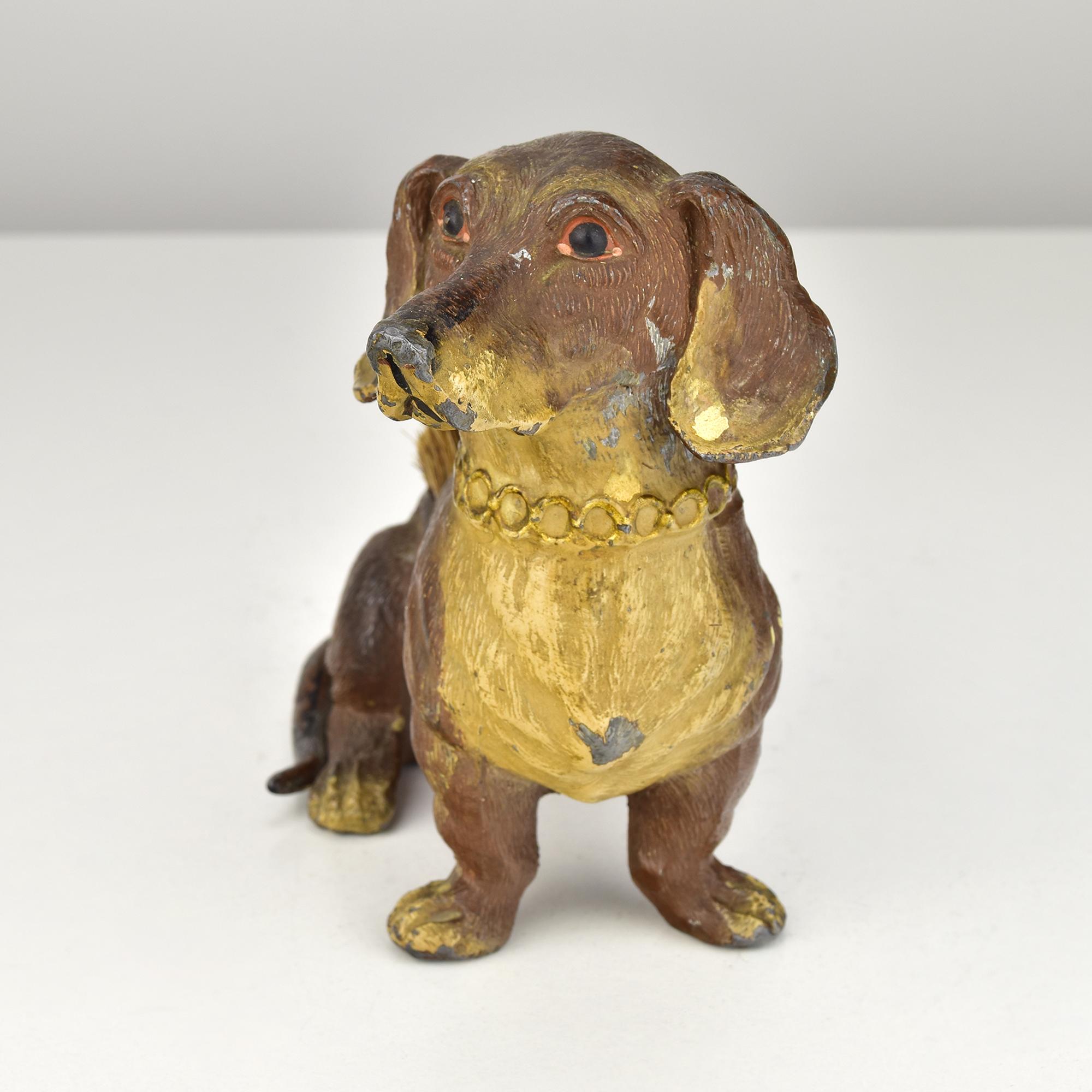 Autrichien Antique scrapper-encre Art Nouveau Dachshund en étain peint à froid en vente