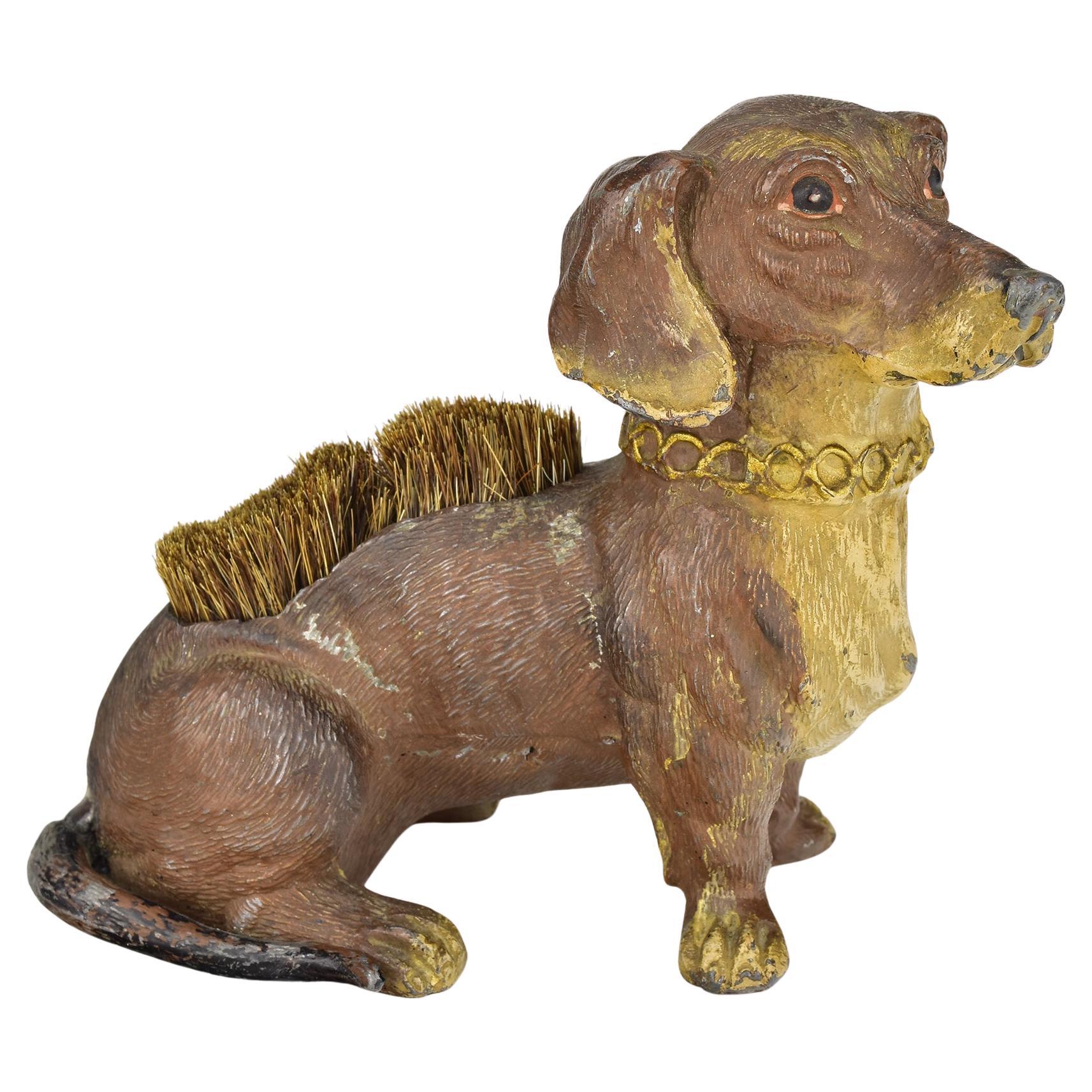 Antiker Jugendstil Dachshund-Tinten scraper aus kalt bemalter Zinn in Kaltbemaltem Zinn