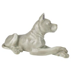 Antica statuetta in porcellana di cane alano Art Nouveau di Heubach Jugendstil