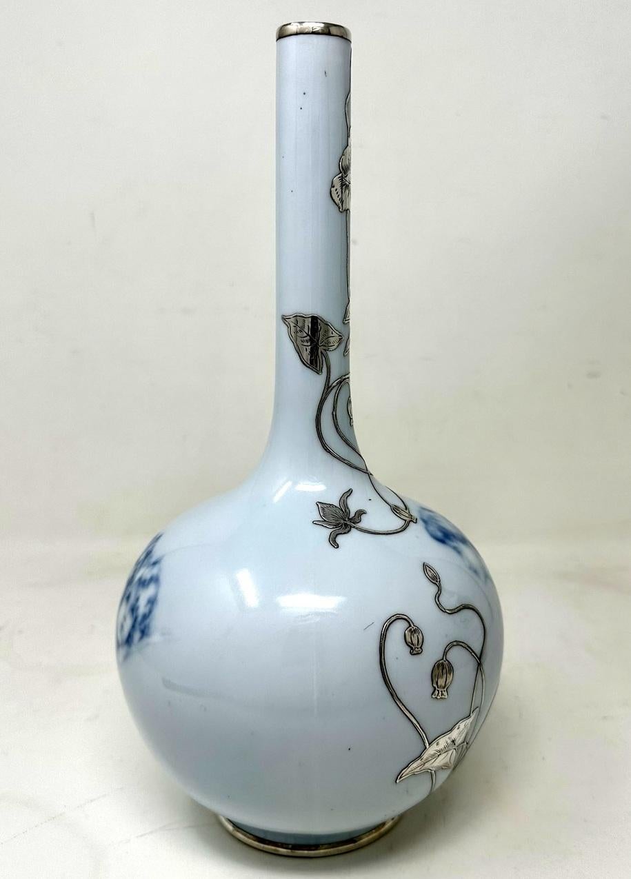 Antique Art Nouveau Danish Royal Copenhagen Porcelan Bottle Vase Sterling Silver In Good Condition In Dublin, Ireland