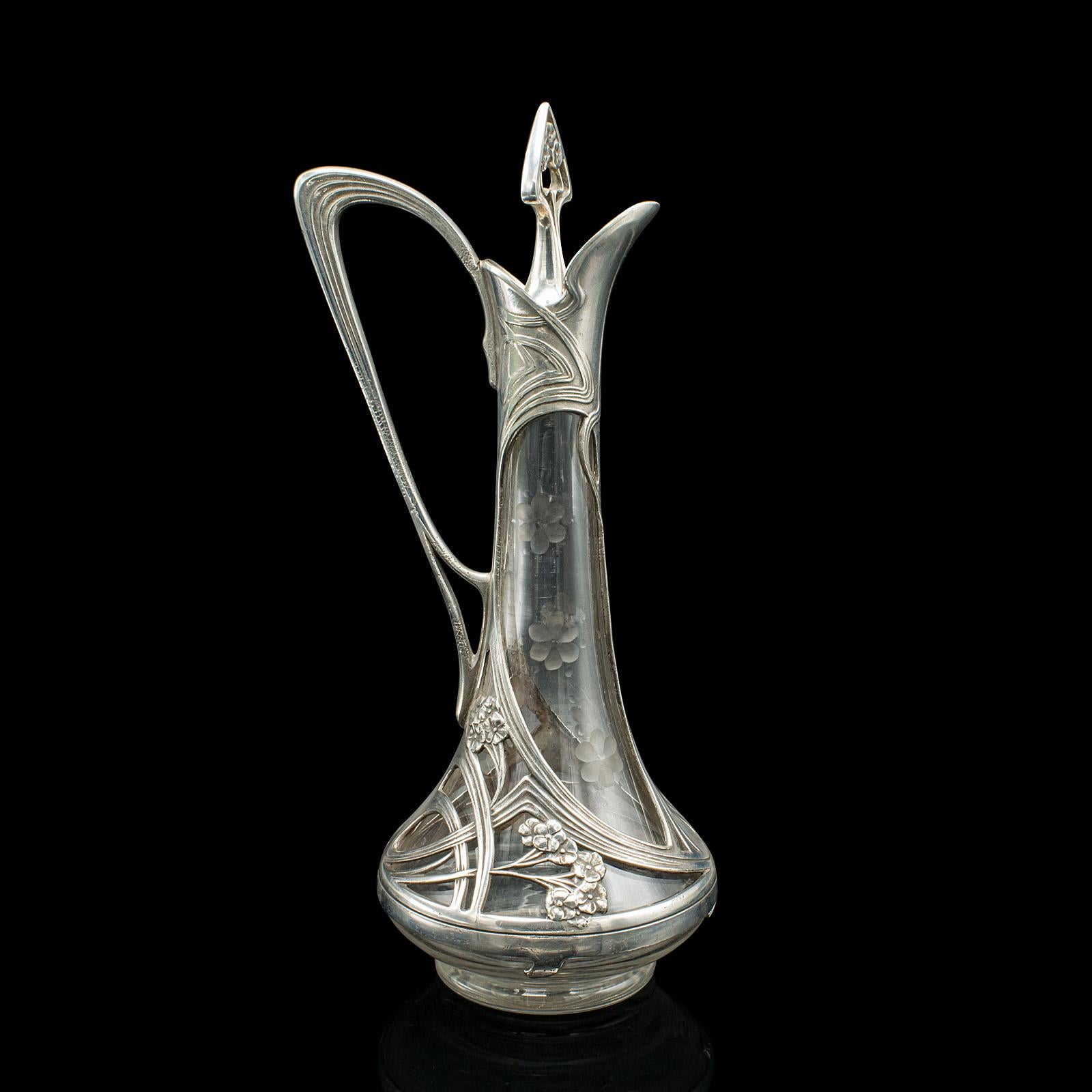 Late Victorian Antique Art Nouveau Decanter, German, Decorative, Spirit Ewer, Victorian, C.1900 For Sale