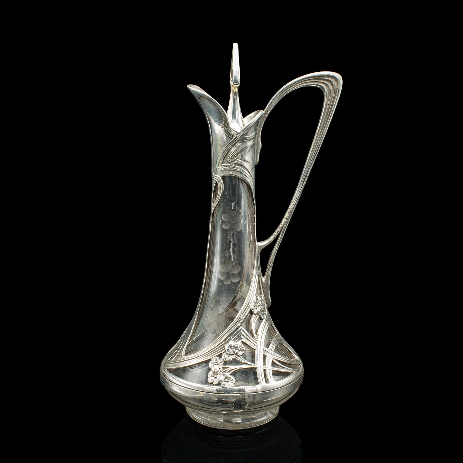 Antique Art Nouveau Decanter, German, Decorative, Spirit Ewer, Victorian, C.1900 In Good Condition For Sale In Hele, Devon, GB