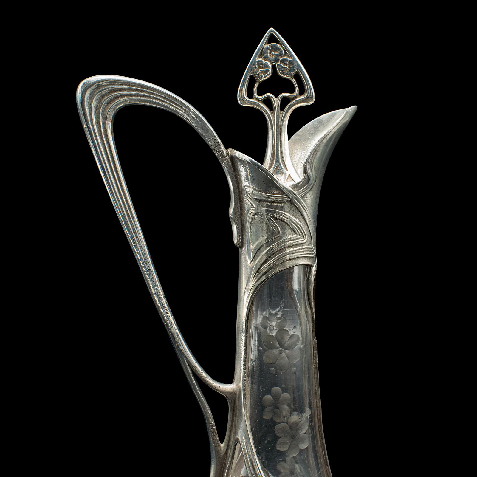 Antique Art Nouveau Decanter, German, Decorative, Spirit Ewer, Victorian, C.1900 For Sale 1