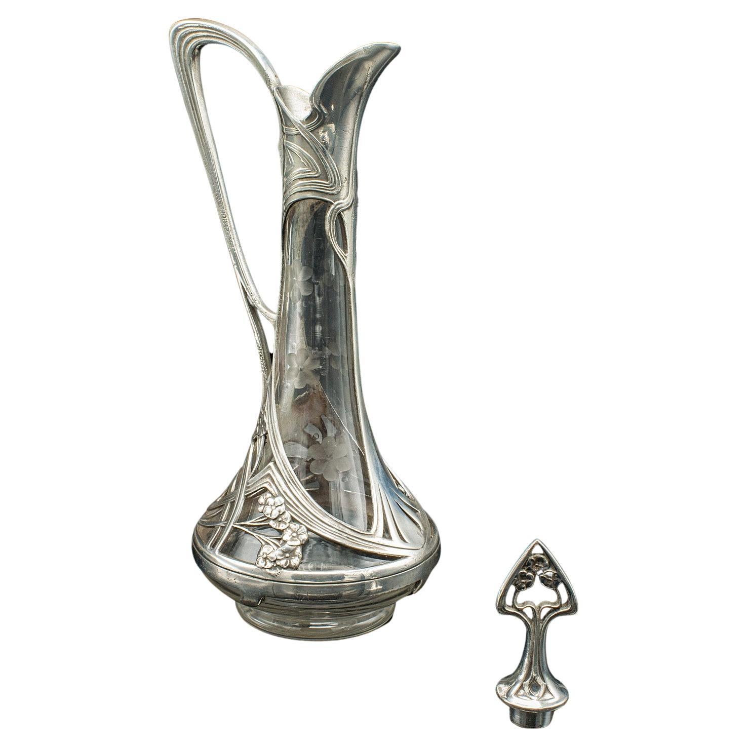 Antique Art Nouveau Decanter, German, Decorative, Spirit Ewer, Victorian, C.1900 For Sale