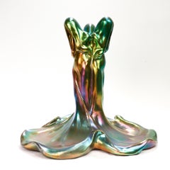 Antique Art Nouveau Delphin Massier Vallauris Iridescent Pottery Centerpiece