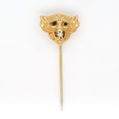 Antique Art Nouveau Devil's Mask 14K Gold & Pearl Stick Pin or Lapel Pin