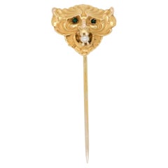 Antike Jugendstil Devil's Maske 14K Gold & Perlen Anstecknadel oder Reversnadel Pin