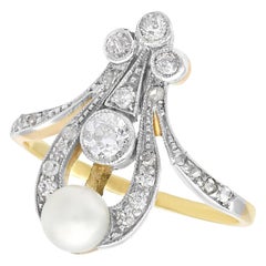 Anello antico Art Nouveau in oro giallo con diamanti e perle