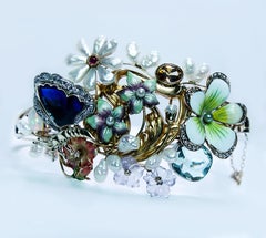 Antique Art Nouveau Diamond Aquamarine Cuff Bracelet 14K Gold Estate 7.5"