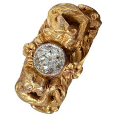 Antique Art Nouveau Diamond Figural Tiger Ring - 18K Gold