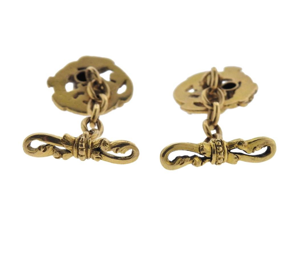 Women's or Men's Antique Art Nouveau Diamond Gold Dragon Cufflinks