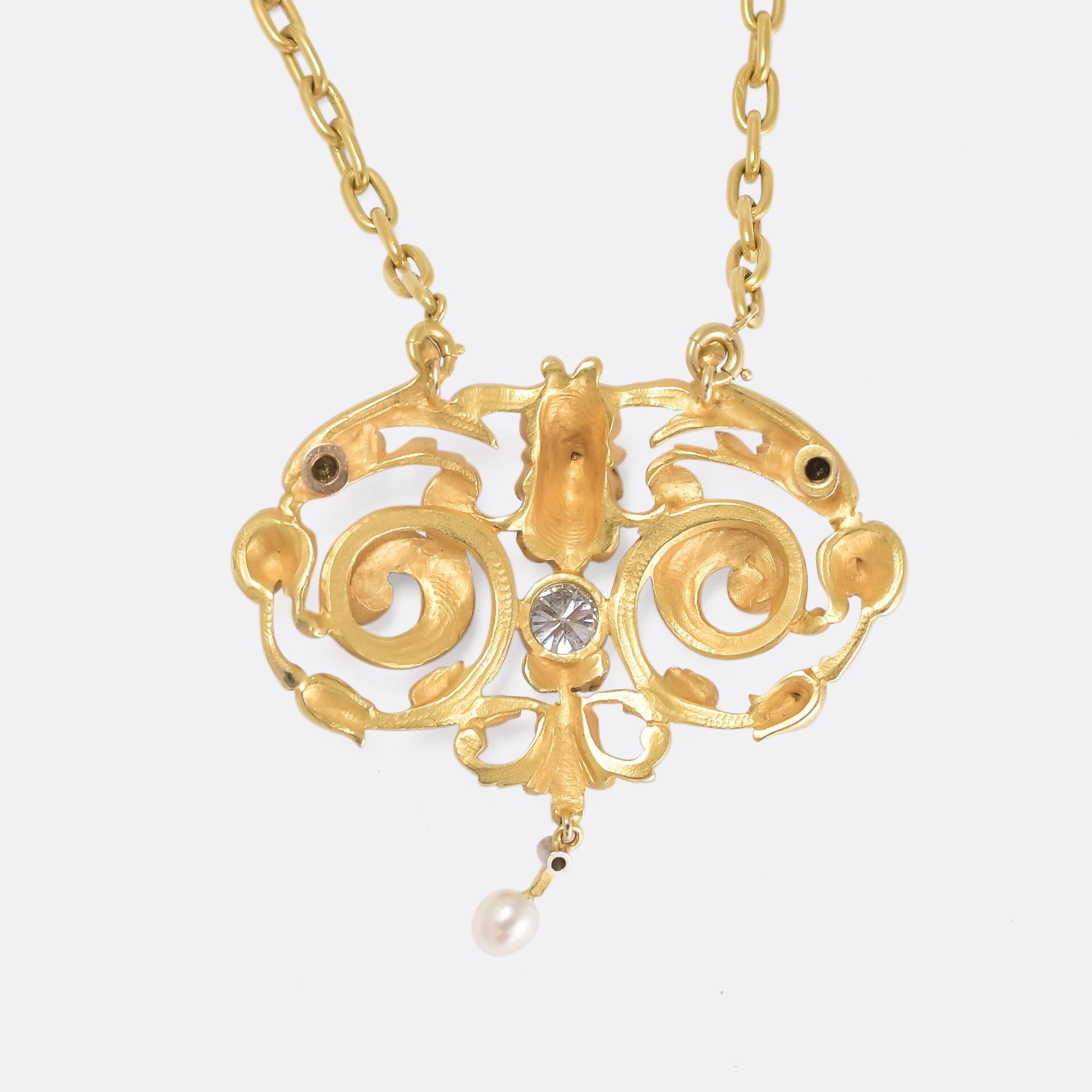 Antique Art Nouveau Diamond Pearl Necklace 1