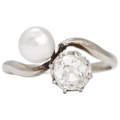 Antique Art Nouveau Diamond Pearl "Toi Et Moi" Ring