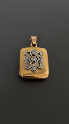 Antique Art Nouveau Diamond Pendant, 18k Yellow Gold Porte Photo 1890-1910