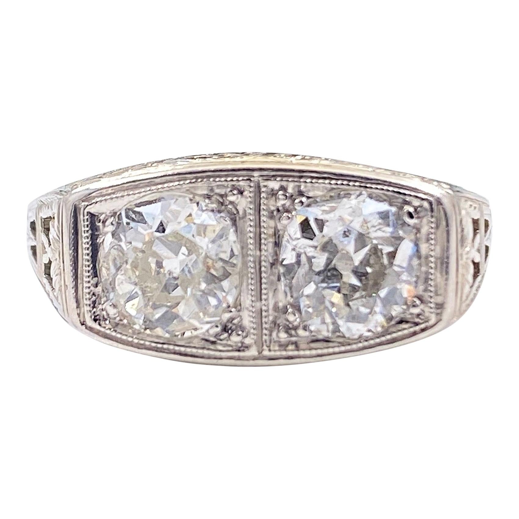 Antique Art Nouveau Diamond Ring 1.25 Carat Old Mine Cut 18 Karat White Gold