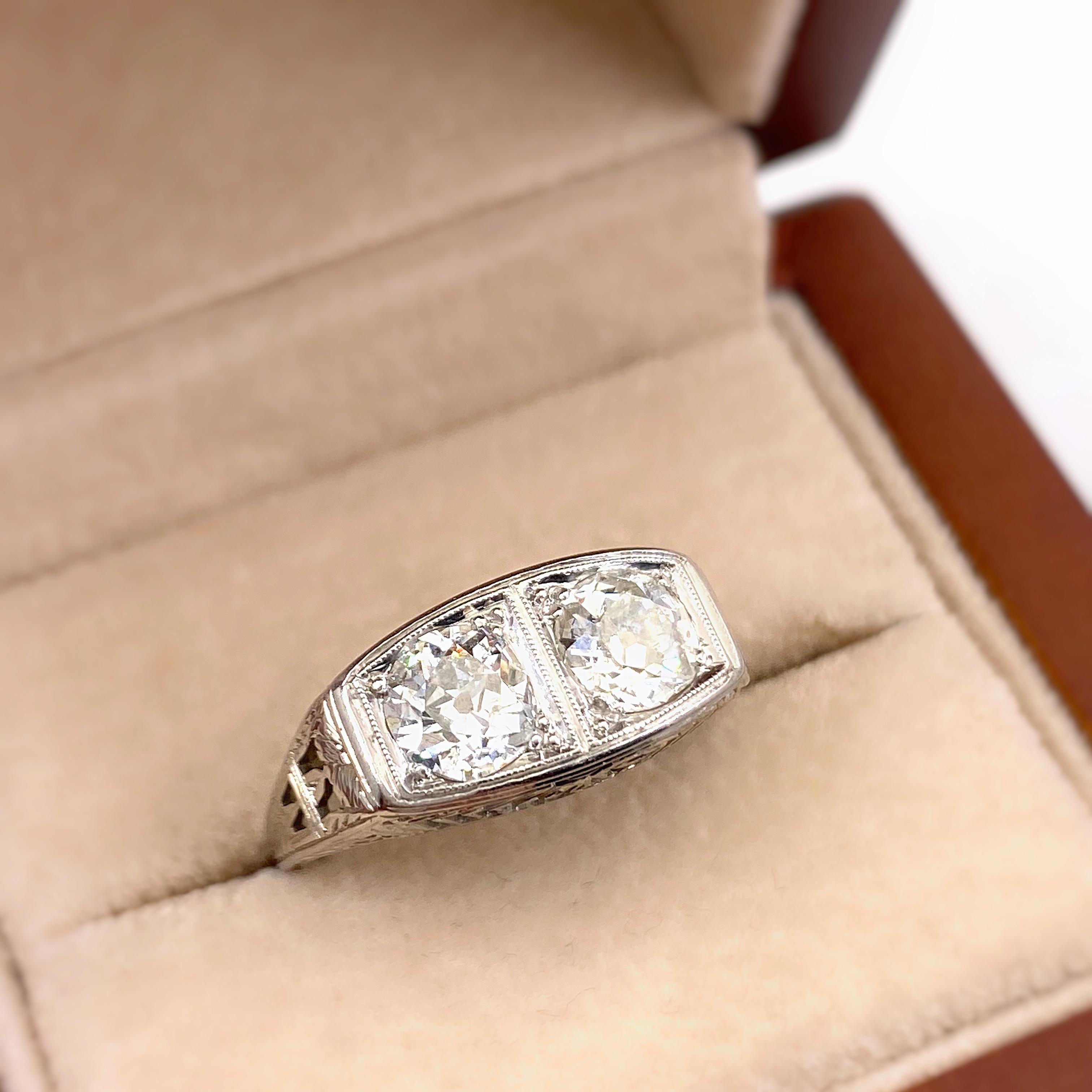 Antique Art Nouveau Diamond Ring 1.25 Carat Old Mine Cut 18 Karat White Gold 6