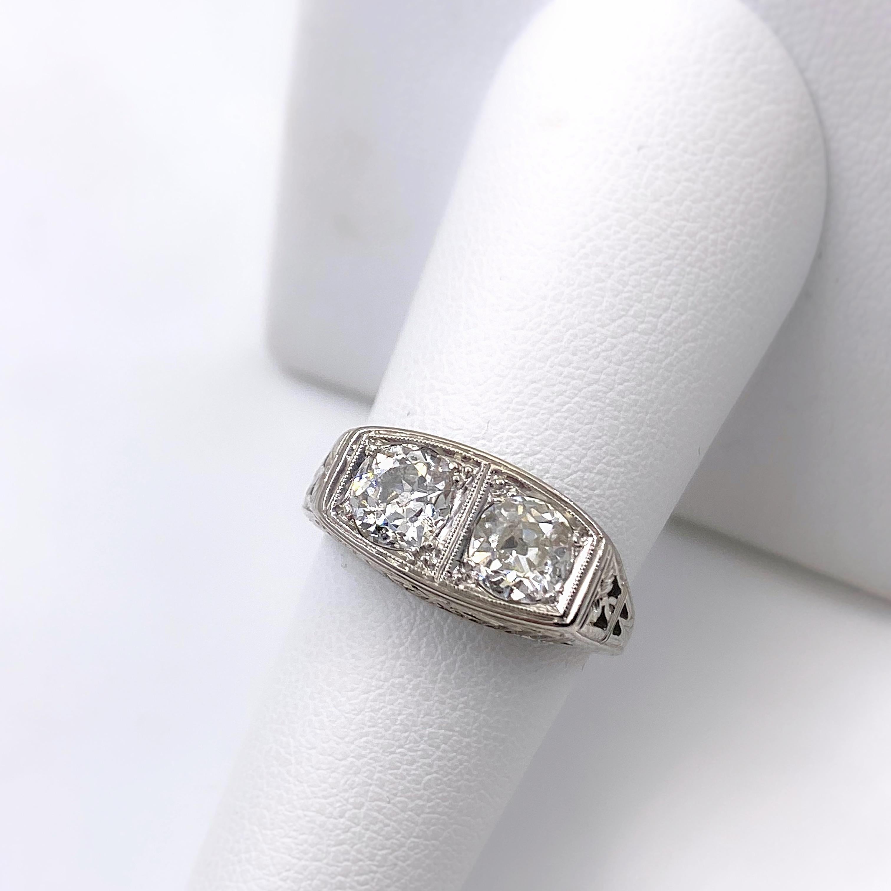 Antique Art Nouveau Diamond Ring 1.25 Carat Old Mine Cut 18 Karat White Gold 9