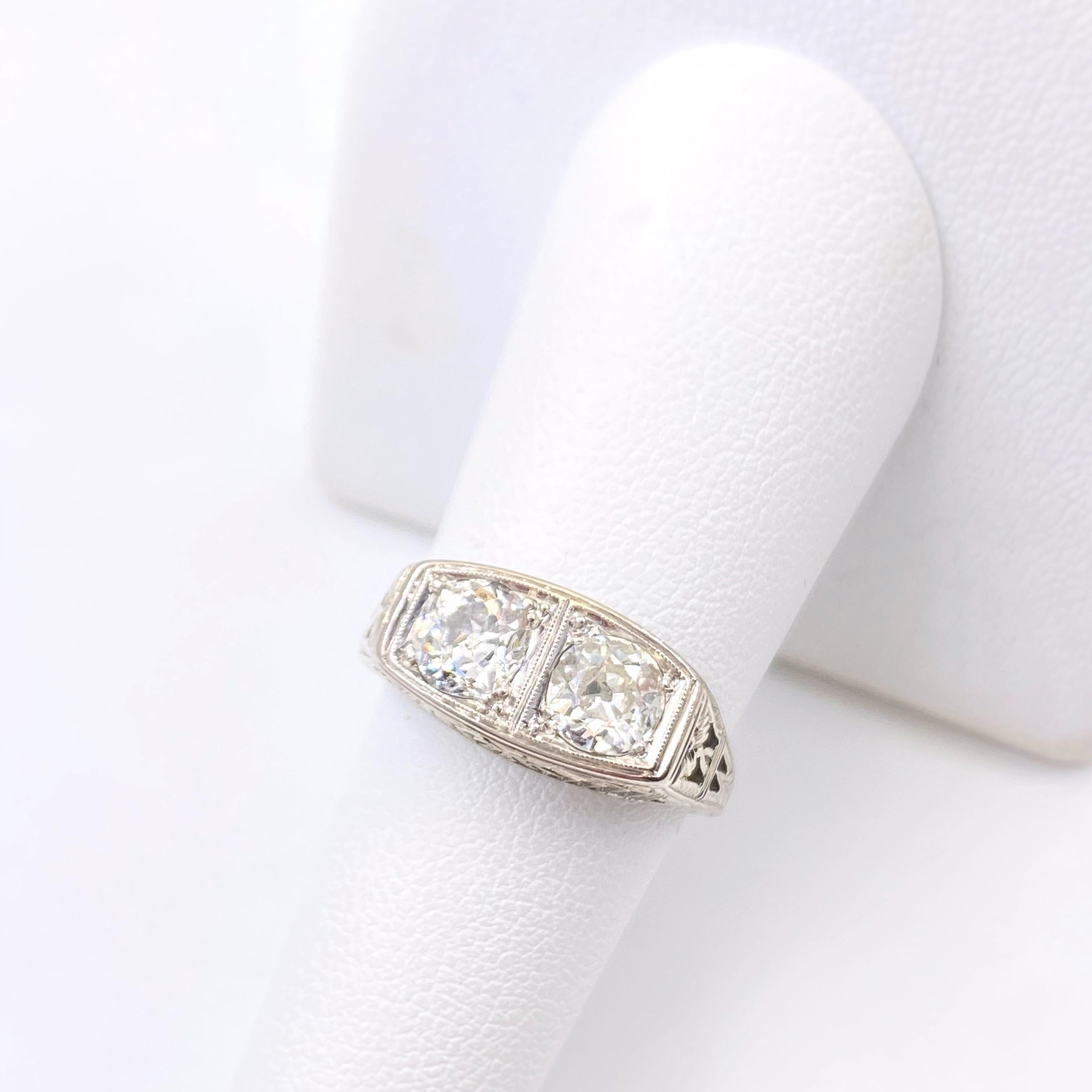 Antique Art Nouveau Diamond Ring 1.25 Carat Old Mine Cut 18 Karat White Gold 2