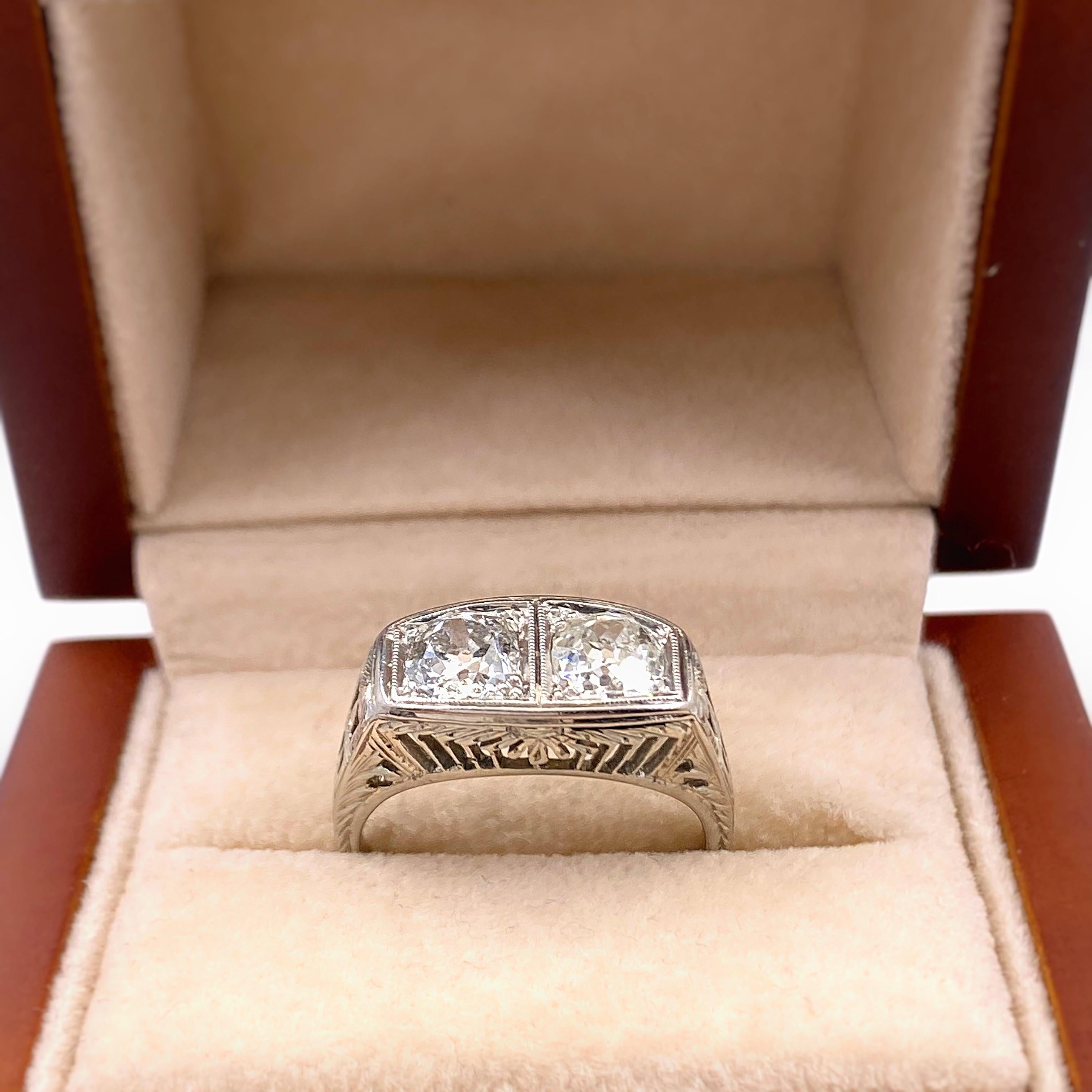 Antique Art Nouveau Diamond Ring 1.25 Carat Old Mine Cut 18 Karat White Gold 3