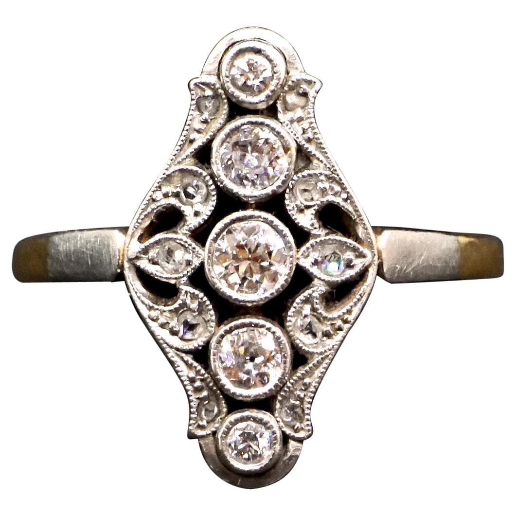 Antique Art Nouveau Diamond Rose Gold Navette Ring, Austria, Around 1900