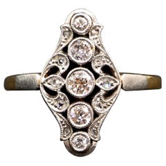 Antiker Jugendstil Navette-Ring aus Roségold mit Diamanten, Österreich, um 1900