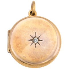 Antique Art Nouveau Diamond Round Picture Locket Vintage 10 Karat Yellow Gold
