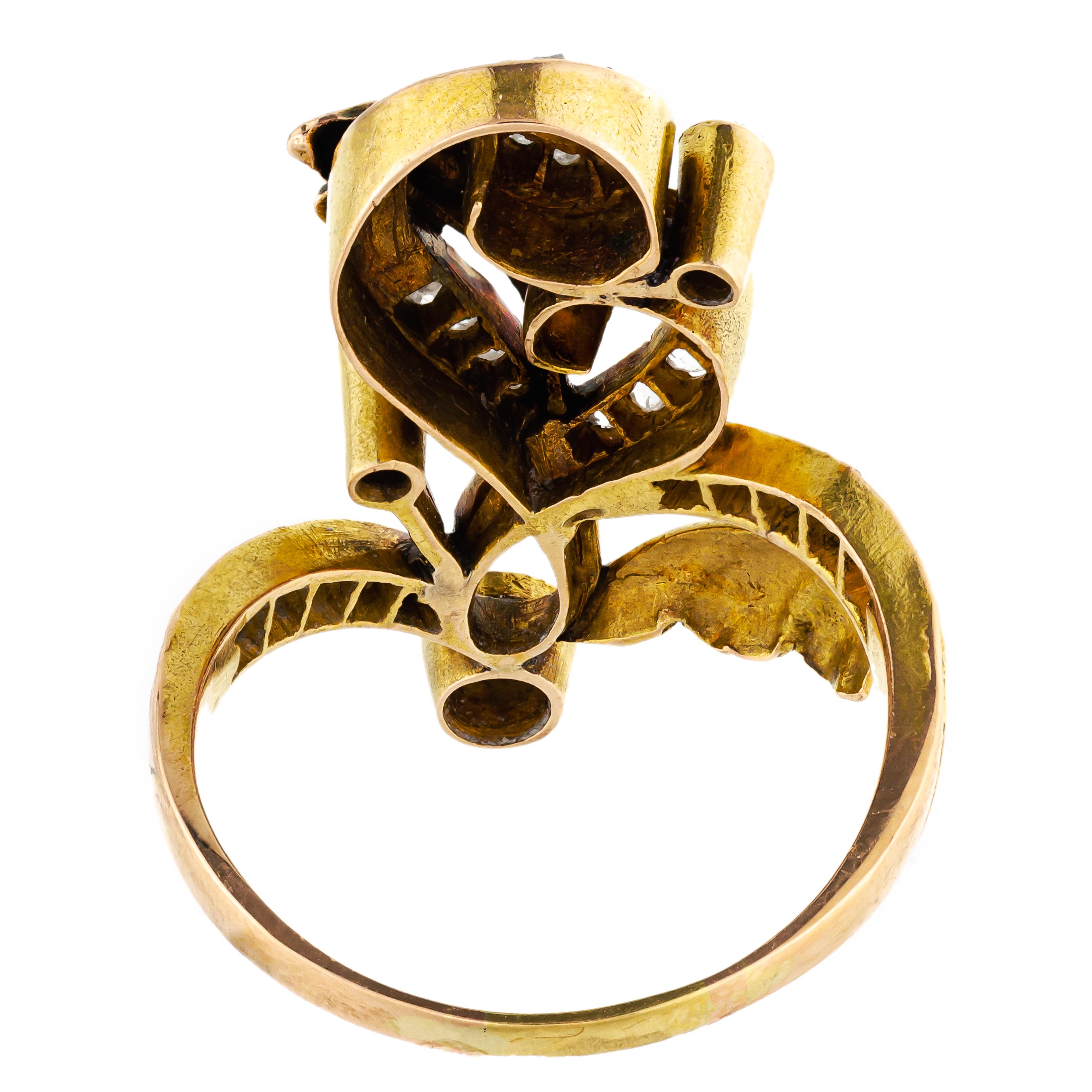 Rose Cut Antique Art Nouveau Diamond Yellow Gold Long Ring For Sale
