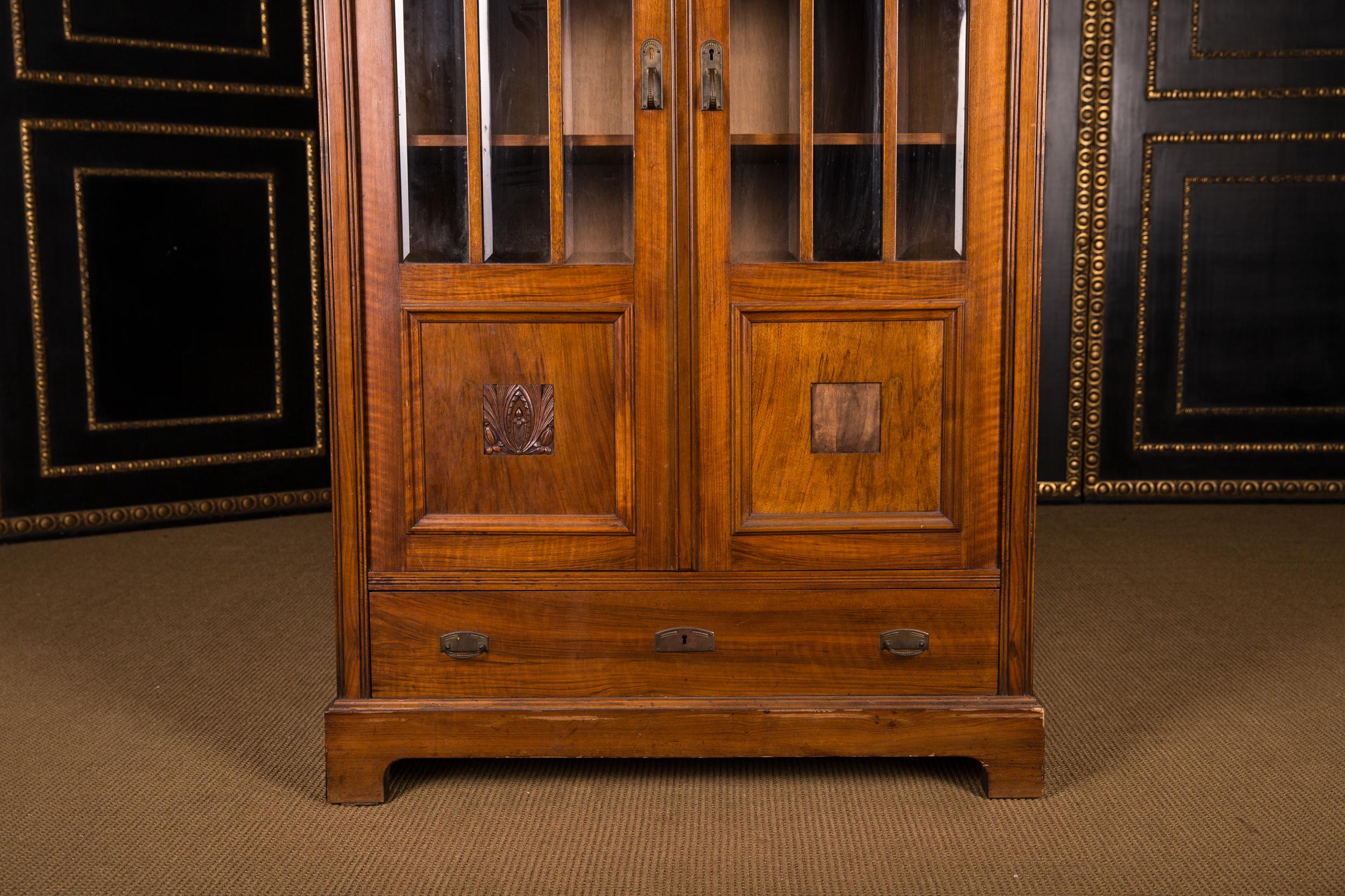 Veneer Antique Art Nouveau Display Case Bookcase Cabinet, circa 1895