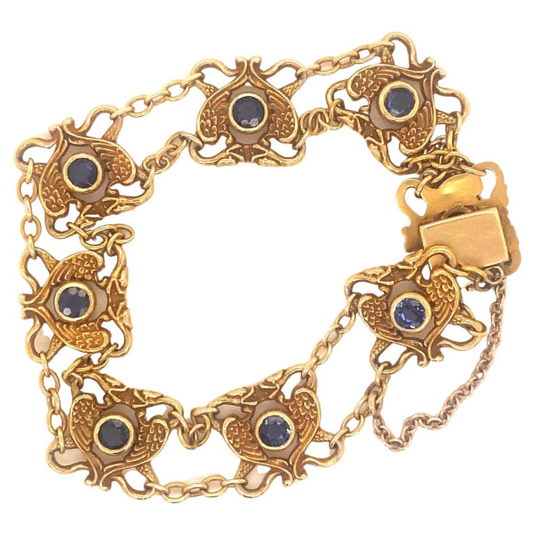 Antique Art Nouveau Double Griffin Sapphires 14K Yellow Gold Bracelet ...