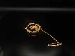 Antique Art Nouveau Dragon Brooch, 14 Karat Yellow Gold with Diamond