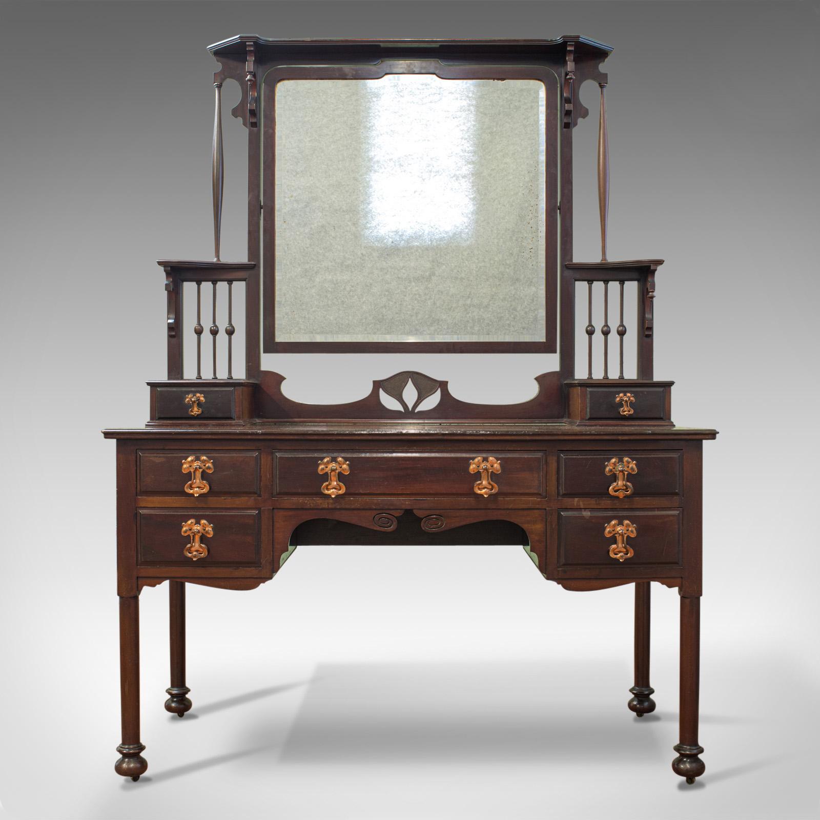 Antique Art Nouveau Dressing Table, English, Maple and Co., Mahogany, circa 1890 In Good Condition In Hele, Devon, GB