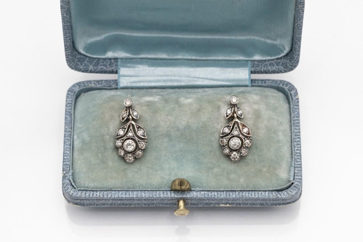 Old European Cut Antique Art Nouveau earrings with diamonds, early 20th century. For Sale