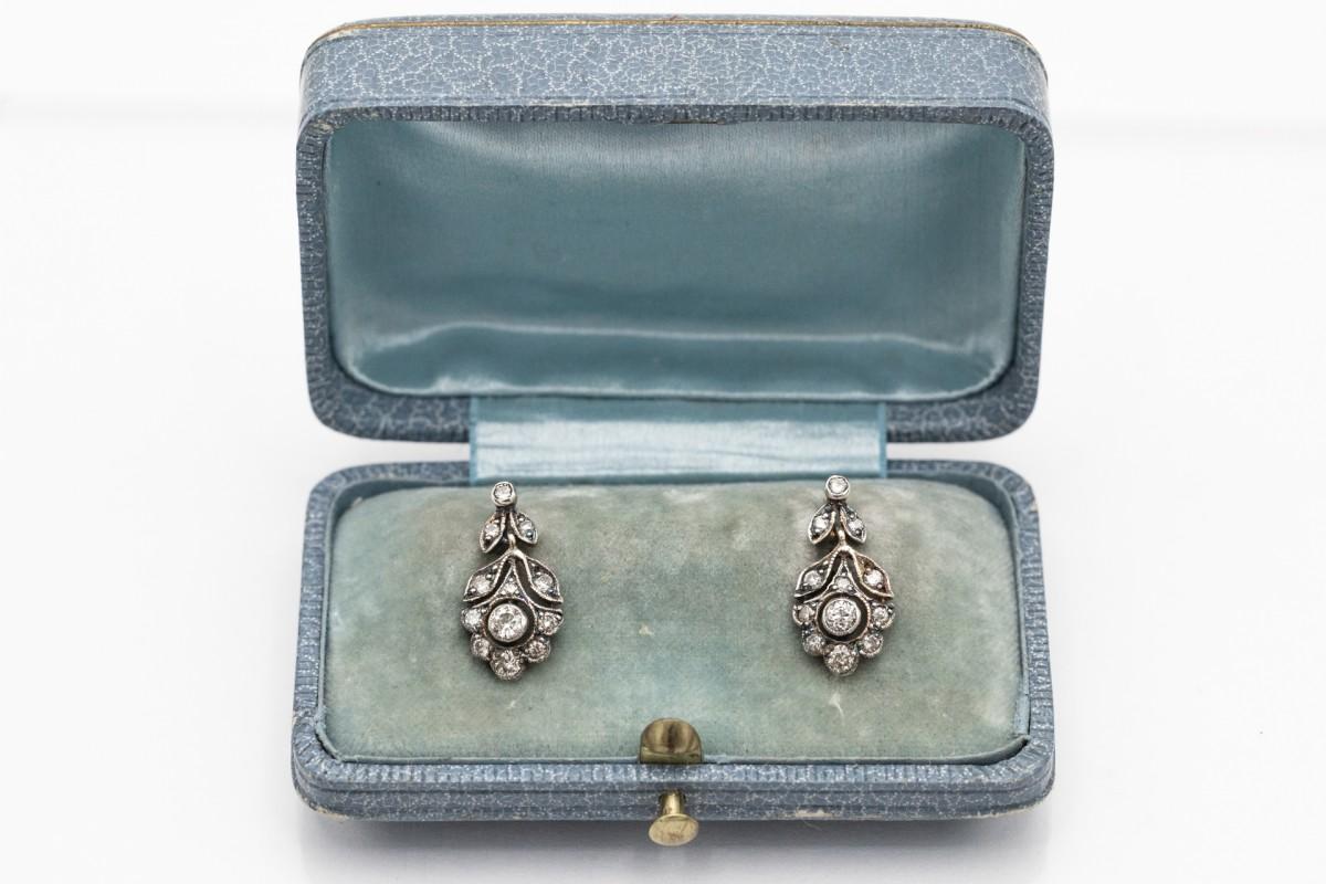 Antique Art Nouveau earrings with diamonds, early 20th century. In Good Condition For Sale In Chorzów, PL